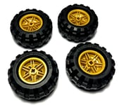 LEGO 4x Technic Wheels Pearl Gold 30.4mm D. x 20mm 56145 & Tyre  56 x 26 55976
