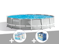 Kit piscine tubulaire Intex Prism Frame ronde 4,57 x 1,07 m + B?che ? bulles + 6 cartouches de filtration