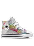 Converse Chuck Taylor All Star Prism Glitter 1V Infant Hi Top Trainers - Silver, Silver, Size 4 Younger