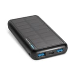 SBS Solar Powerbank med 2x USB-A 10W - 10 000 mAh - Svart
