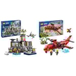 LEGO City La Prison de la Police en Haute Mer, Jouet avec Hélicoptère et Bateau & City L’Avion de Sauvetage des Pompiers, Jouet de Construction avec 3 Minifigurines de Pilote, Pompière