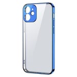 Coque transparente ultra fine avec monture métallique pour iPhone 12 Pro, bleu foncé