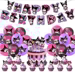 Kuromi-tema födelsedagsfest banderoll ballonger tårta cupcake toppers dekoration