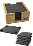 6 Square Slate Coasters in a Bamboo Holder with a pewter German Shepherd d2
