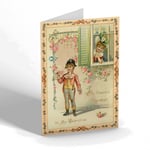 VALENTINES DAY CARD - Vintage Design - Boy in Old Style Dress Reads Message