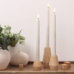 Lot de 3 bougeoirs en Bois pour Bougies Coniques | Bougeoirs en Bois de Luxe avec Tasses dorées et Cubes décoratifs en Bois | Bougeoir de cheminée | Bougeoirs pour Table