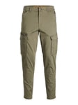 JACK & JONES Men's Cargo Chino Trousers JPSTACE JJDEX Stretch Pants Straight Cut Workwear Style, Colours:OliveGreen, Pant Size:27W / 30L