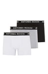 ANTONIO ROSSI (3/6 Pack) Men's Fitted Boxer Hipsters - Mens Boxers Shorts Multipack with Elastic Waistband - Cotton Rich, Comfortable Mens Underwear, White, Black, Grey (3 Pack), S