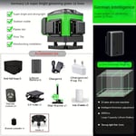 Niveau laser vert 4D à 16 lignes avec mesure horizontale et verticale à 360°, faisceau vert puissant, fonction d'auto-nivellement, batterie rechargeable, trépied de précision pour un nivellement exact Vert 12 Lignes