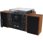 Soundmaster Musik-anläggning Vinyl Radio CD Dubbel-kassett Bluetooth Högtalare MCD5600BR Trä