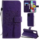 DodoBuy iPhone 12 Mini Case Cat Tree Pattern PU Leather Flip Cover Wallet Stand with Card/Cash Slots Packet Wrist Strap Magnetic Clasp for iPhone 12 Mini - Purple