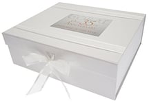 WHITE COTTON CARDS 35th Coral Anniversary Memories of This Year, Large Keepsake Box, Glitter & Words, Wood, 27.2x32x11 cm