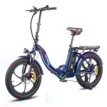 Fällbar elcykel 20", Fafrees F20 Pro, 250W, 36V 18Ah Batteri, 25km/h, 3.0 Stora Däck, Blå