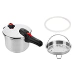 Amazon Basics Stainless Steel Pressure Cooker with Steamer, 6 Litre, Silver