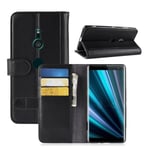 Sony Xperia XZ3 mobilfodral av äkta koskinn med kort och sedel fickor - Svart Svart