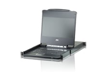 ATEN – Single Rail 8-port DVI FHD LCD KVM Switch, 1080p, USB, RJ11, 17.3" monitor, keyboard (CL6708MW)