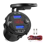 Snabbladdare Aluminium QC3.0 Dubbel USB Billaddare med Strömbrytare LED Spänningsdisplay för 12V/24V Bilar Båtar Motorcykel Red with wire