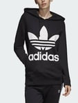 WOMENS ADIDAS ORIGINALS LARGE TREFOIL LOGO OVERHEAD HOODIE TOP BLACK WHITE UK10