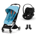 cybex GOLD Orfeo barnvagn Silver Beach Blue inklusive bilbarnstol Cloud G i-Size Moon Black med bilbarnstol och Adapter