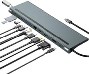 Station D'Accueil, Docking Station, 12 In 1 Usb-C Hub,Usb Type C To 4K 30Hz Dp+Hdmi+Vga, 100W Pd, 4 Usb3.0, Lecteur Sd/Tf, Ethernet Rj45,3.5Mm Audio Pour Hp/Macbook/Dell/Lenovo Lap[YIN4183395]
