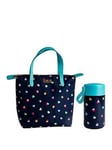 Beau & Elliot 'Mini Confetti' - Insulated Picnic Lunch Tote - Navy/Hearts (7 Litre) + Stainless Steel Food Flask