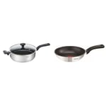 Tefal 26cm Comfort Max Stainless Steel Non-Stick Saute Pan and Lid, Silver & 20cm Comfort Max Stainless Steel Non-Stick Frying Pan, Silver