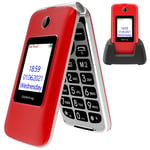 Ushining Senior Flip Mobile Phone,Big Button Mobile Phone For Elderly,Dual SIM Unlocked Card Long Standby with 2.8" Large Screen | SOS Button| FM Radio | Torch and Charging Cradle (Red)