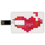 32G USB Flash Drives Credit Card Shape Valentines Day Memory Stick Bank Card Style Video Game Tetris Red Heart Vintage Pixelated Design Joyful Romantic,Red Pink Scarlet Waterproof Pen Thumb Lovely Jum