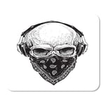 Dotwork Styled Skull Headphones Bandana Home School Game Player Computer Worker MouseMat Mouse Padch