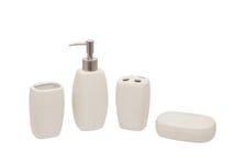 Maturi White Oval 4 Piece Bathroom Set - Soap/Lotion Dispenser, Toothbrush Holder, Tumbler, Soap Dish, (470011)