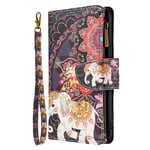 Samsung A52 Case Zipper Pocket, Samsung Galaxy A52S 5G Phone Case for Girls Women Men with Card Holder Magnetic Stand Full Protection PU Leather Flip Folio Wallet Cover Shockproof, Totem Elephant