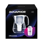 AQUAPHOR Water Filter Jug Orleans with 1x A5 350 Litre Cartridge with enriched Magnesium, Reduces Chlorine and limescale, White 4.2 litres Total Capacity