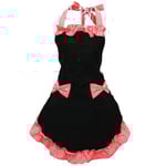 Söt Röd Retro Köksdam Apron Klänning i Bomull med Polka Dot Mönster Vintage Jul Black Red