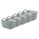 Curver Knit Effect Set of 5 Kitchen, Living room, Bathroom, Bedroom, Utility Small Rectangular Storage Baskets 8 Litres - Misty Blue