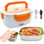 DOFIT Car Electric Heating Lunch Box 220V & 12V 40W 2 in1 Home Electric Thermal Lunch Box Food Heater Warmer, Stainless Steel Food Heater 1.5L for Heat Preservation, Office, School, Traveling (Orange)