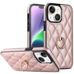iPhone 14 Rhombus Grid Mönster Skal FingerRing - Rose Gold Rosa guld