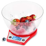 Duronic Digital Kitchen Scales KS6000RD/CR | Red Design with 1.5L Bowl | 5kg Capacity | LCD Backlit Display | Add & Weigh Tare | 0.1g Precision | Measure Ingredients for Cooking & Baking…