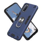 HAOTIAN Case for OPPO A52/A72, Hybrid Armor Defender Dual Laye Anti-Scratch Kickstand & Flexible Ring Grip, Military Grade Shockproof Thin Silicone Hard Phone Cover, Navy