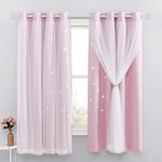 NICETOWN Kids Blackout Curtains for Girls - Eyelet Top Cut Out Star Pattern Pink Curtain Match Net curtains 63 Drop for Romantic Princess Nursery Bedroom, 2 Pieces, 52 x 63-inch Drop, Baby Pink