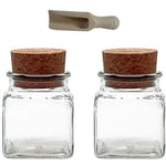 Viva Haushaltswaren - 2 x bocal à épices carré 120 ml, boîte en verre avec bouchon en liège utilisable comme boîte à épices & boîte à provisions pour épices, sel(petite pelle en bois 7,5 cm incluse)
