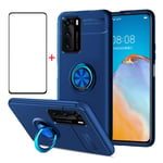 AKABEILA Case Screen Protector for Huawei P40, Compatible for Huawei P40 Phone Case Cover, Silicone Kickstand Ring Grip Holder for Huawei P40 Shockproof Tempered Glass, Blue