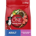 PURINA ONE Medium/Maxi >10kg | Adulte | Riche en Agneau | Croquettes pour Chiens Adultes | Sac de 2,5kg
