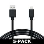 Delivast 2m Kabel Iphone Laddare Nylon Quick Charge Svart 5-pack