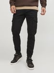 JackandJones Slim Fit Cargo Byxor i Twillväv, Låg Midja (Black,29/32)