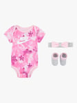 Nike Baby Logo Bodysuit, Hat & Booties, 3 Piece Set, Pink