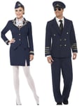 Parkostyme - Mørkeblått Pilot og Flyvertinne Kostyme med Gulldetaljer
