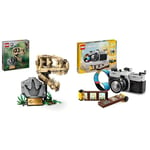 LEGO Jurassic World Dinosaur Fossils: T. rex Skull Toy for 9 Plus Year Old Boys, Girls & Kids & Creator 3in1 Retro Camera Toy to Video Camera to TV Set, Kids' Desk Decoration