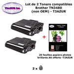 Pack 2 Toners compatibles TN348 pour imprimante Brother HL L6250DW, L6300, L6300W, L6400, L6400W+ 20f A6 brillants - T3AZUR