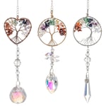 SOSPIRO 3PCS Crystal Sun Catcher Tree of Life Garden Hanging Ornament Heart Shaped Rainbow Marker Glass Crystal Ball Prism Pendant for Window Home Office Outdoor Decoration