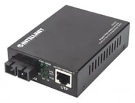 Intellinet Gigabit PoE+ Media Converter, 1000Base-T RJ45 Port to 1000Base-LX (SC) Single-Mode, 20 km (12.4 mi.), PoE+ Injector (Euro 2-pin plug)